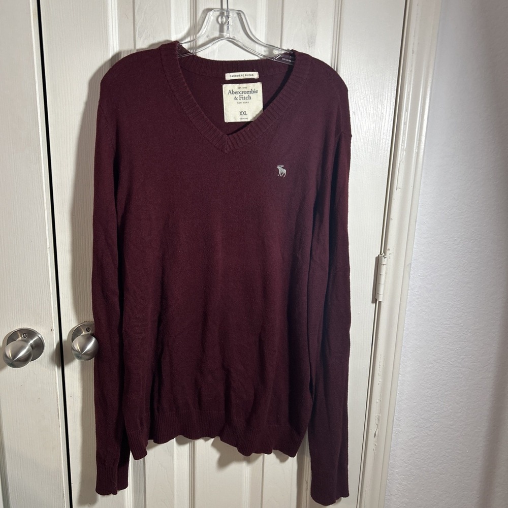 Abercrombie&Fitch Cashmere Blend Mens V-Neck Pullover Sweater Sz.XXL Maroon Red